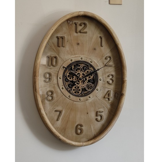 OVAL DOĞAL AHŞAP DUVAR SAATİ 60x86x10cm