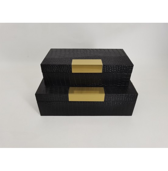 S/2x2 DİKDÖRTGEN KUTU SİYAH TIMSAH 30x15x8cm/34x20x10cm
