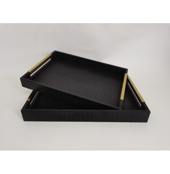 S/2x2 DİKDÖRTGEN TEPSİLER TAKLİT SİYAH TİMSAH 43x30x4,7cm/46x33x5cm