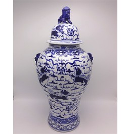 KAVANOZ PORSELEN BEYAZ/MAVİ 80CM