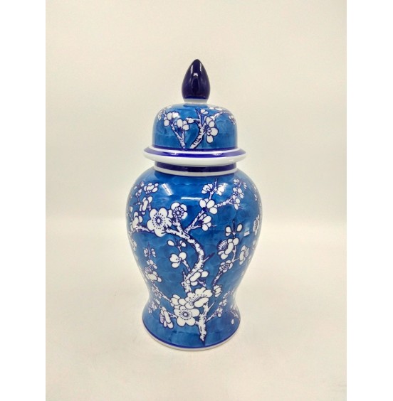 KAVANOZ SERAMİK MAVİ/BEYAZ ERİK ÇİÇEĞİ 19x36CM