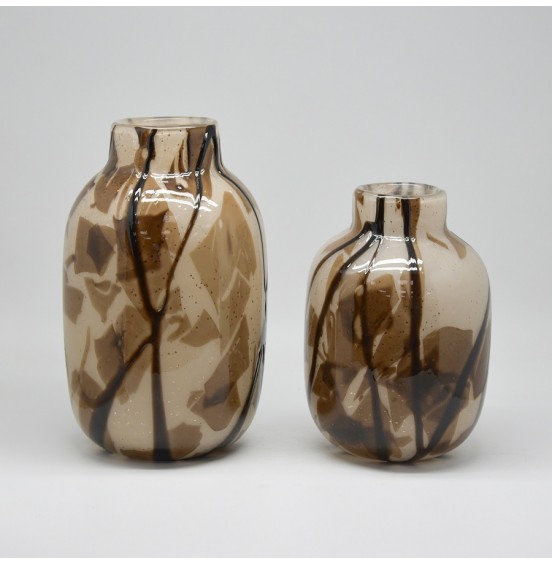 SET/2 VAZO BEJ/KAHVERENGİ/SİYAH CAM 20,5x29CM/22x35CM