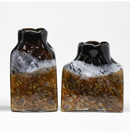 SET/2 VAZO KAHVERENGİ/SİYAH CAM 15,5x10,5x26CM/20,5x9,5x22CM
