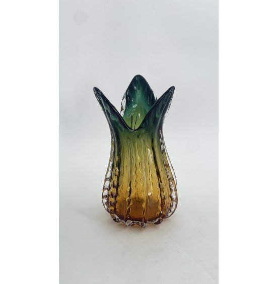 YEŞİL/KEHRİBAR CAM VAZO 17x32CM