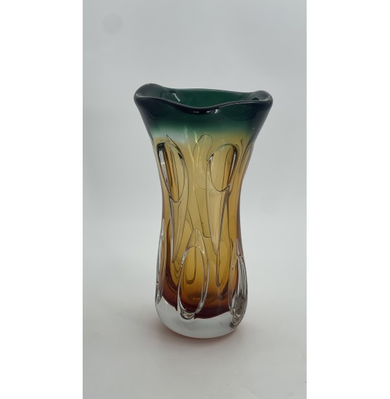 YEŞİL/KEHRİBAR CAM VAZO 18x34CM