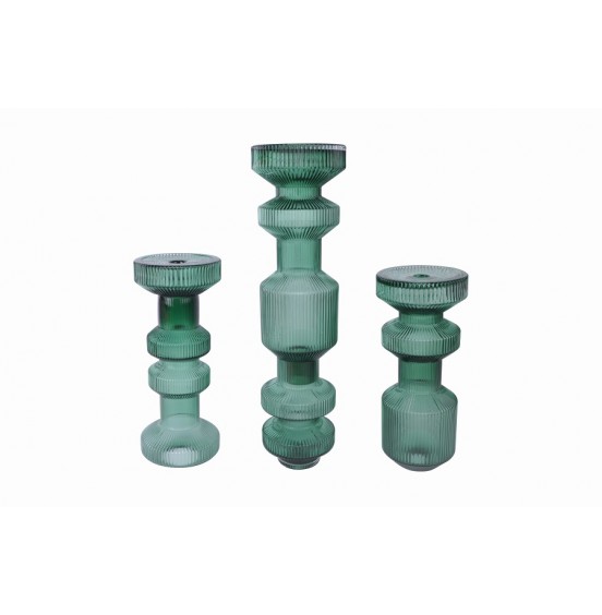 S/2x3 KOYU YEŞİL CAM MUMLUK 13x30CM/33CM/49CM