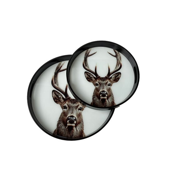 2Lİ GEYİK DETAY YUVARLAK TEPSİ 46x4,5CM-37x4,5CM