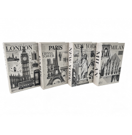 4LÜ SET DEKORATİF KUTU KİTAP(PARIS-LONDON-MILAN-NEW-YORK)
