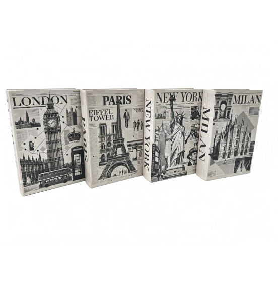 4LÜ SET DEKORATİF KUTU KİTAP(PARIS-LONDON-MILAN-NEW-YORK)