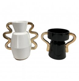 S/2 BEYAZ/SİYAH/ALTIN ​​SERAMİK VAZO 20CM/27,5CM