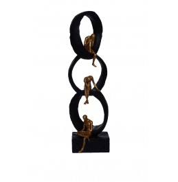 TABAN ÜZERİNDE HEYKEL SİYAH+ALTIN ​​ŞEKİL REÇİNE 16x14x54CM
