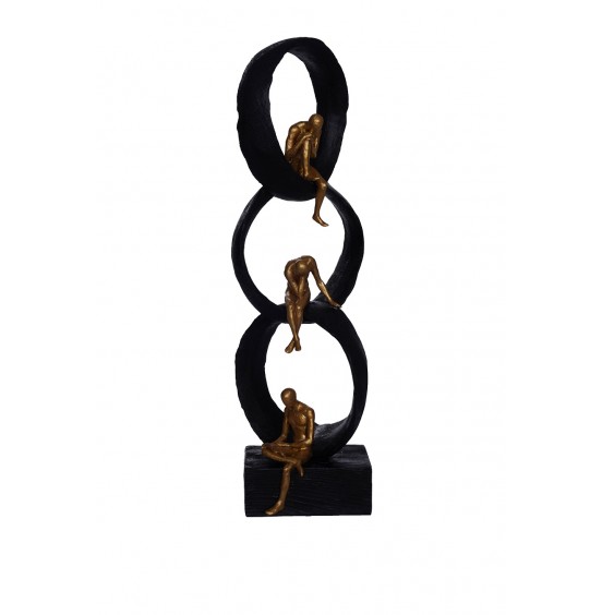 TABAN ÜZERİNDE HEYKEL SİYAH+ALTIN ​​ŞEKİL REÇİNE 16x14x54CM