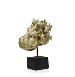 HİPPOPOTAMUS BAŞI + BALIK ALTIN ​​REÇİNESİ 33x21,5x45CM