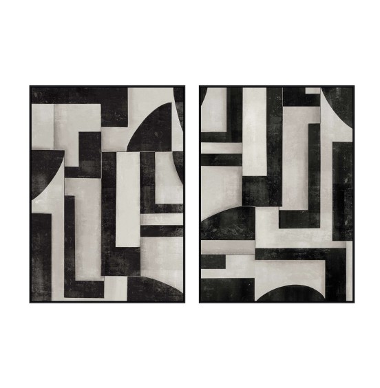 S/2 ÇERÇEVE BASKI+HAIND-PAINTED BEI/BLACK 100x140CM