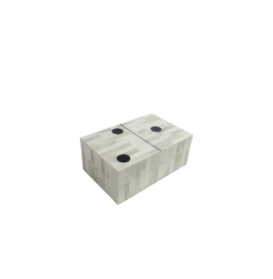 REÇİNE DOMINOLU BEYAZ KEMİK KUTUSU 21x13,5x8cm