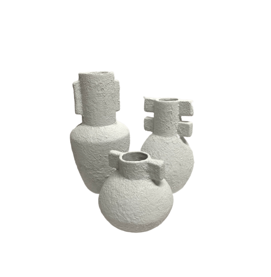 S/3PÜRÜZLÜ BEYAZ ECOMIX VAZO 16x16CM/25CM/32CM