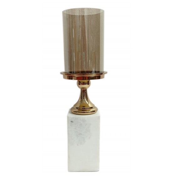MERMER TABAN ÜZERİNDE ALTIN/CAM MUMLUK 12x40CM