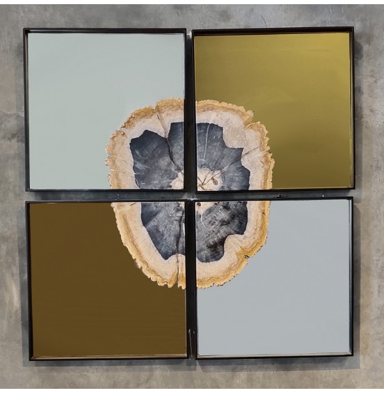 S/4 DUVAR AYNASI ALTIN/GÜMÜŞ+TAŞ AHŞAP 70x70cm